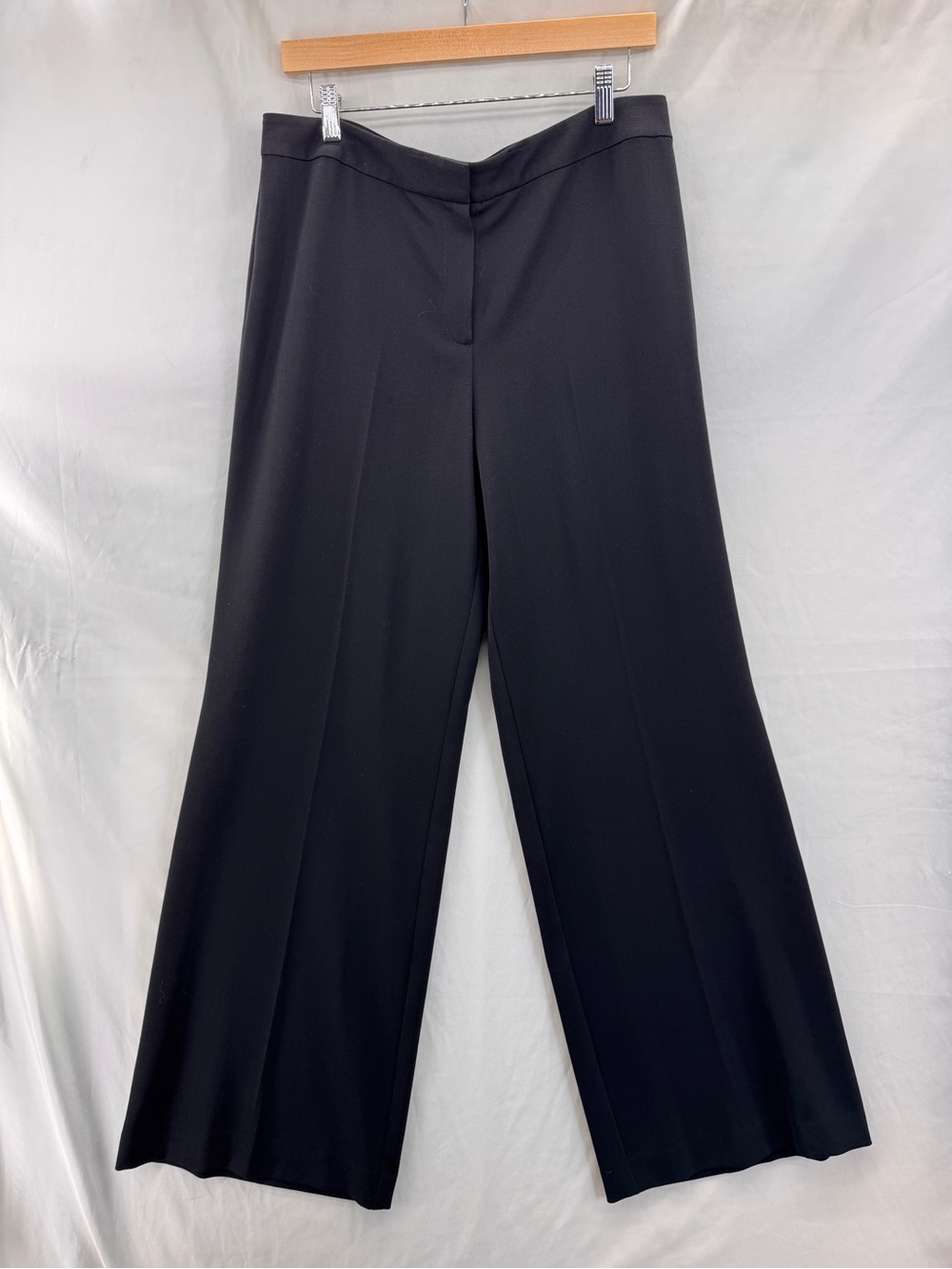 St. John Caviar Black High-Rise Wide-Leg Trousers Relaxed Draped Fit Size 12